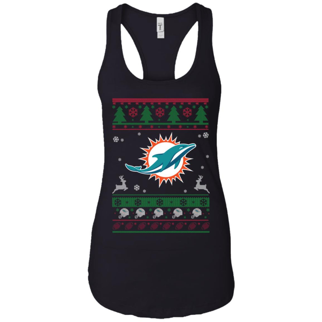 Miami Dolphins Logo Football Teams Ugly Christmas Sweater Women Tank