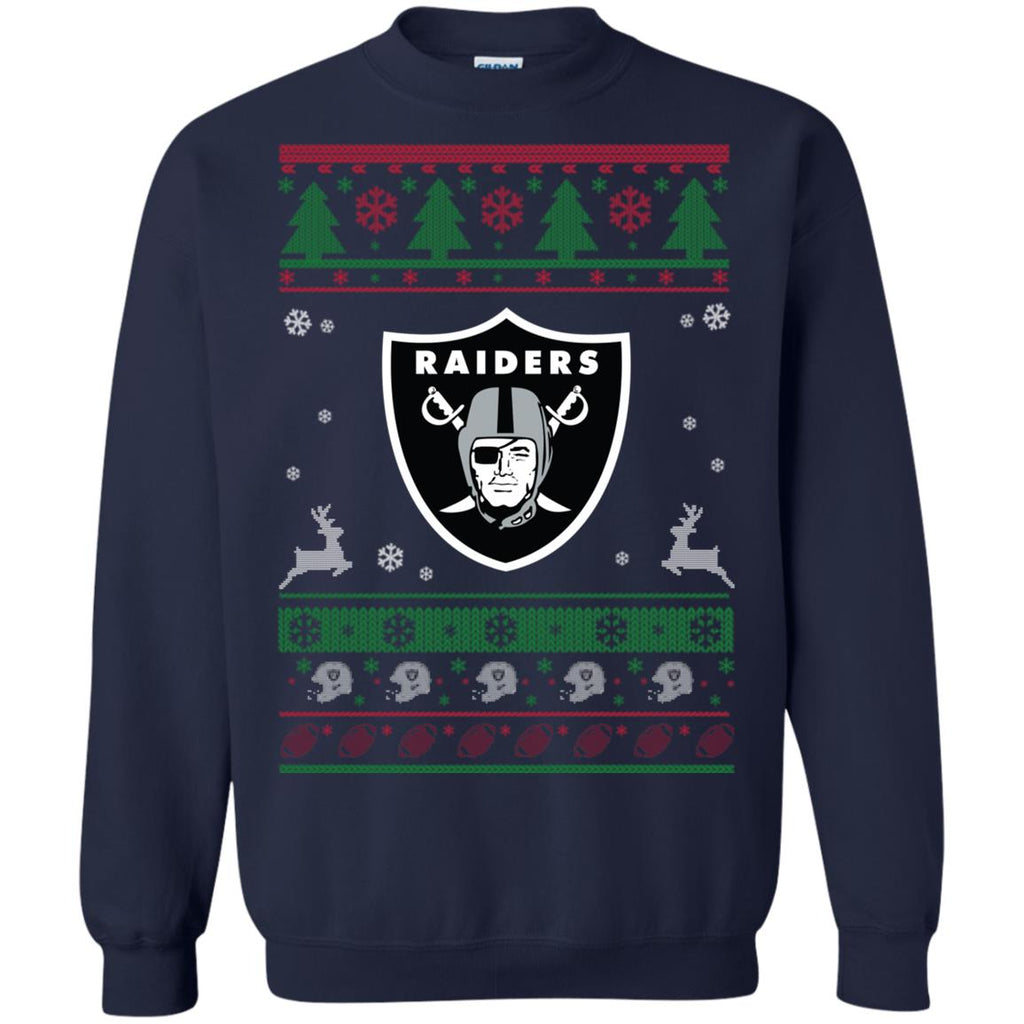 Oakland Raiders Logo Football Teams Ugly Christmas Sweater Unisex Crewneck Pullover Sweatshirt