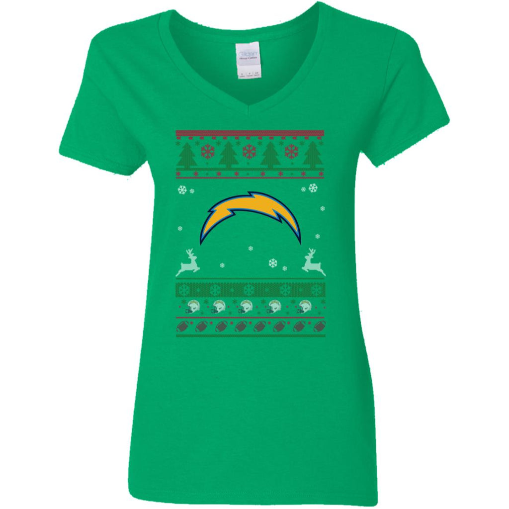 Los Angeles Chargers Logo Football Teams Ugly Christmas Sweater Women V-Neck T-Shirt