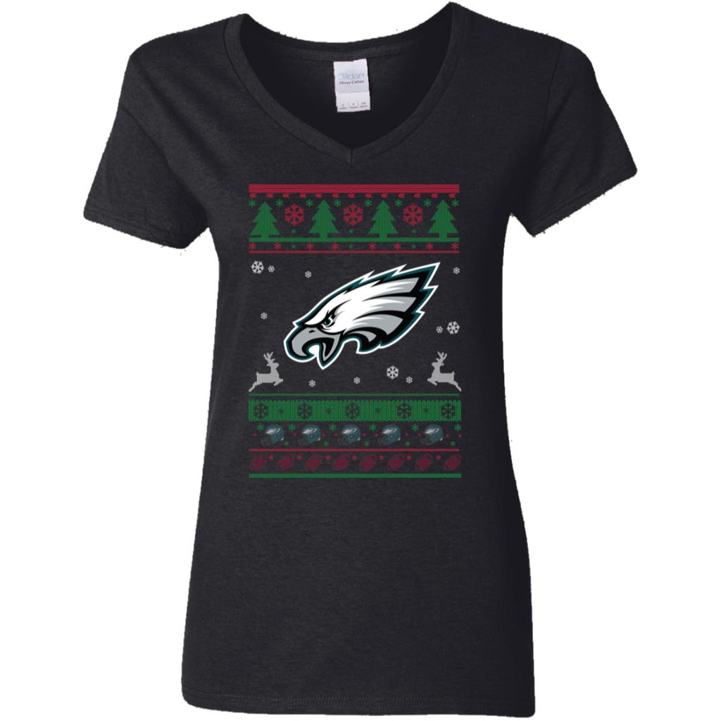 Philadelphia Eagles Logo Football Teams Ugly Christmas Sweater Women V-Neck T-Shirt