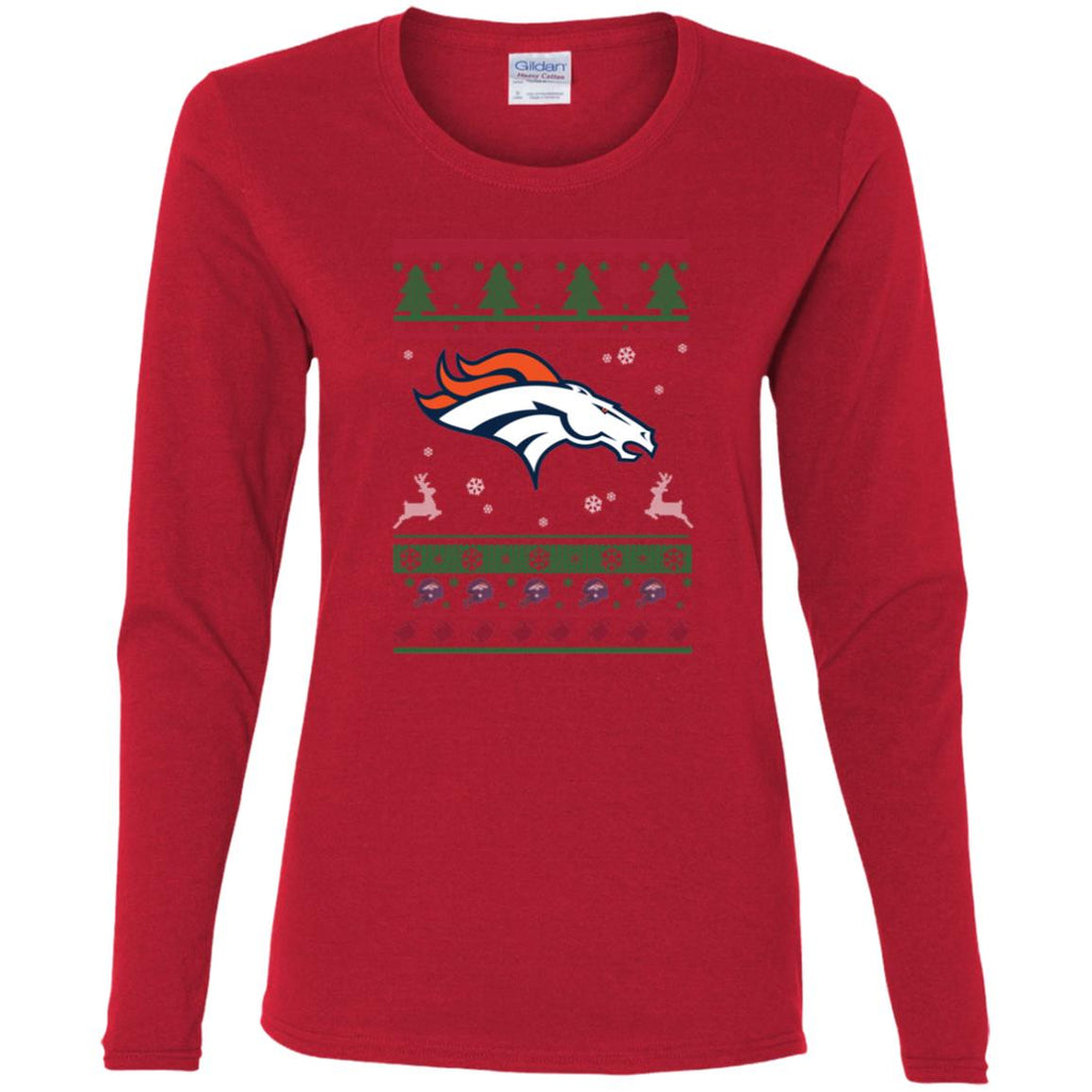 Denver Broncos Logo Football Teams Ugly Christmas Sweater Women Long Sleeve Shirt