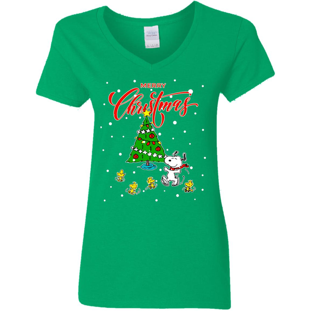 Peanuts-snoopy Christmas Tree Women V-Neck T-Shirt