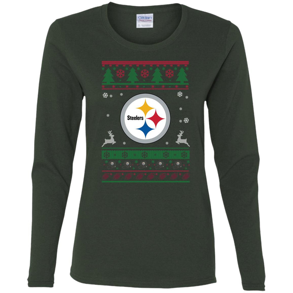 Pittsburgh Steelers Logo Football Teams Ugly Christmas Sweater Women Long Sleeve Shirt