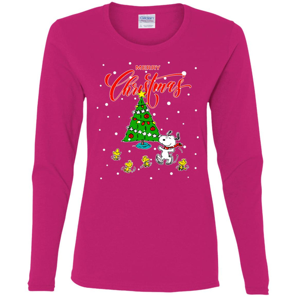 Peanuts-snoopy Christmas Tree Women Long Sleeve Shirt