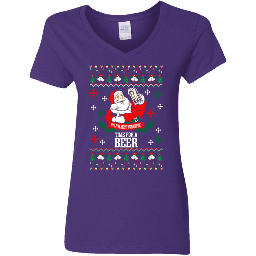 It's The Most Wonderful Time For A Beer Ugly Christmas Women V-Neck T-Shirt