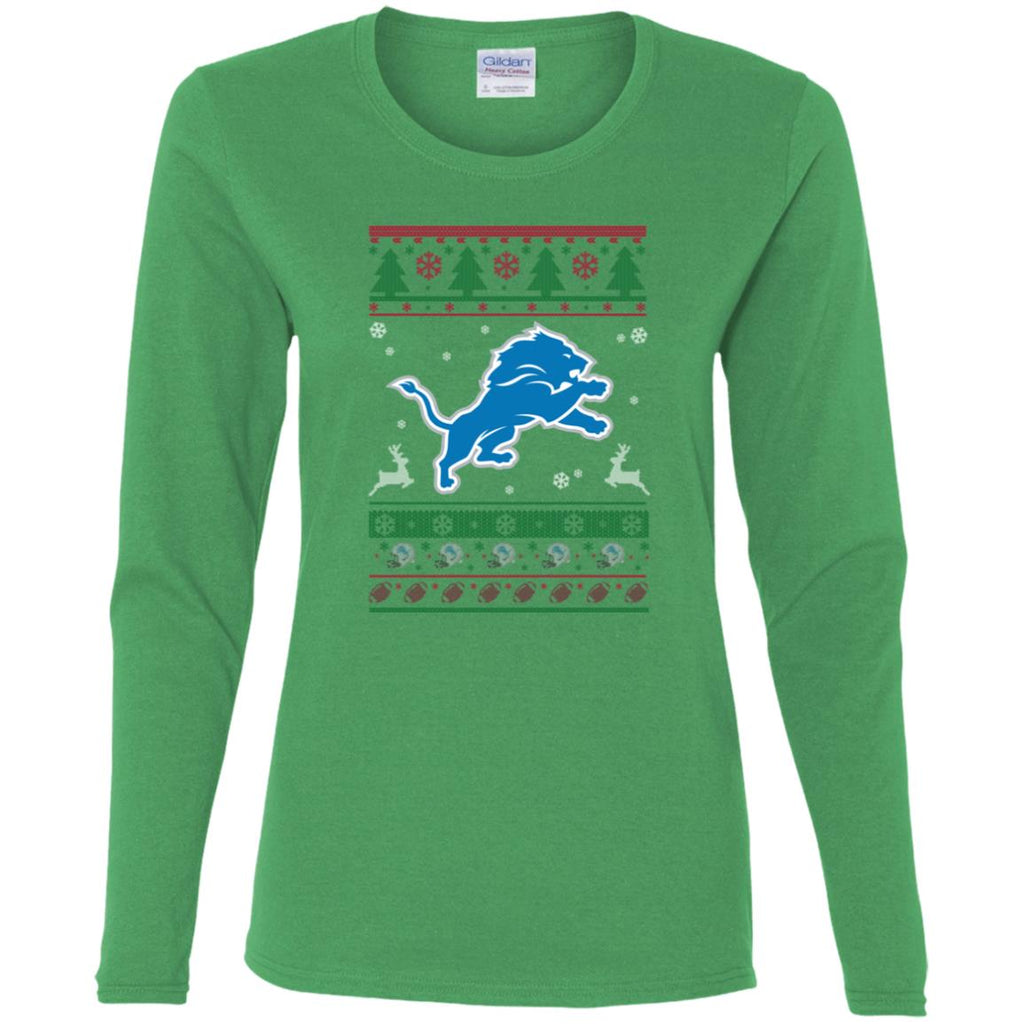 Detroit Lions Logo Football Teams Ugly Christmas Sweater Women Long Sleeve Shirt