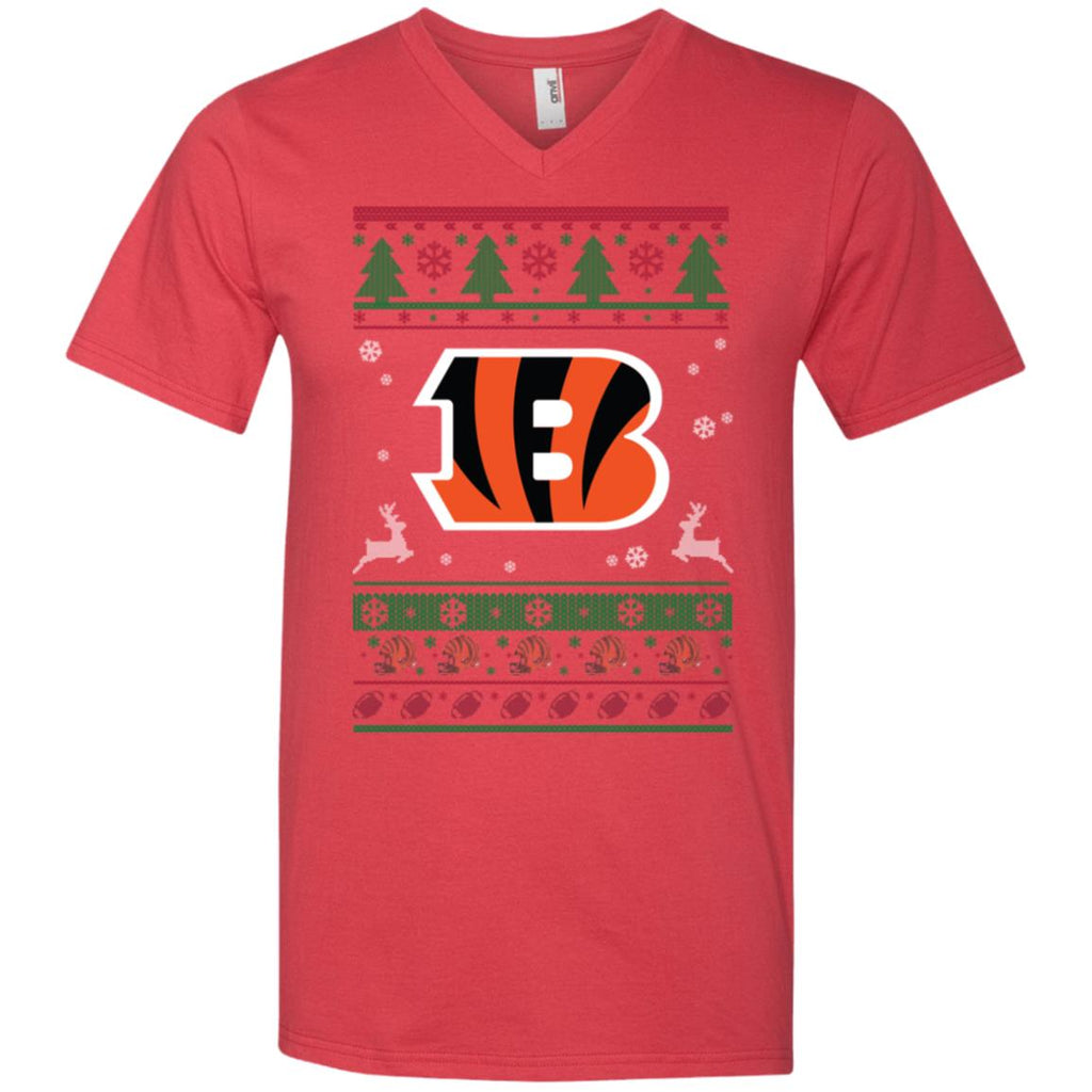 Cincinnati Bengals Logo Football Teams Ugly Christmas Sweater Men V-Neck T-Shirt