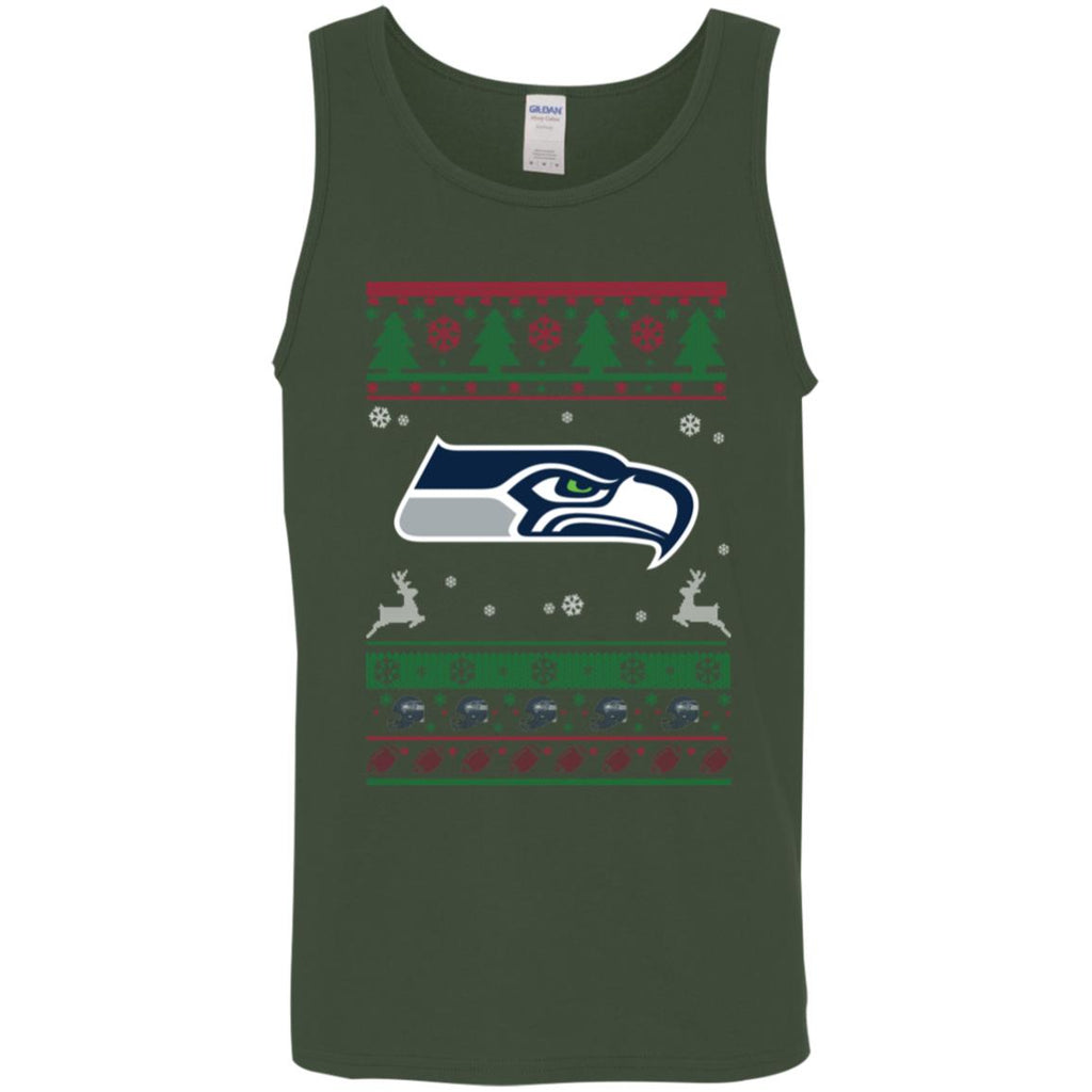 Seattle Seahawks Logo Football Teams Ugly Christmas Sweater Men Tank Top