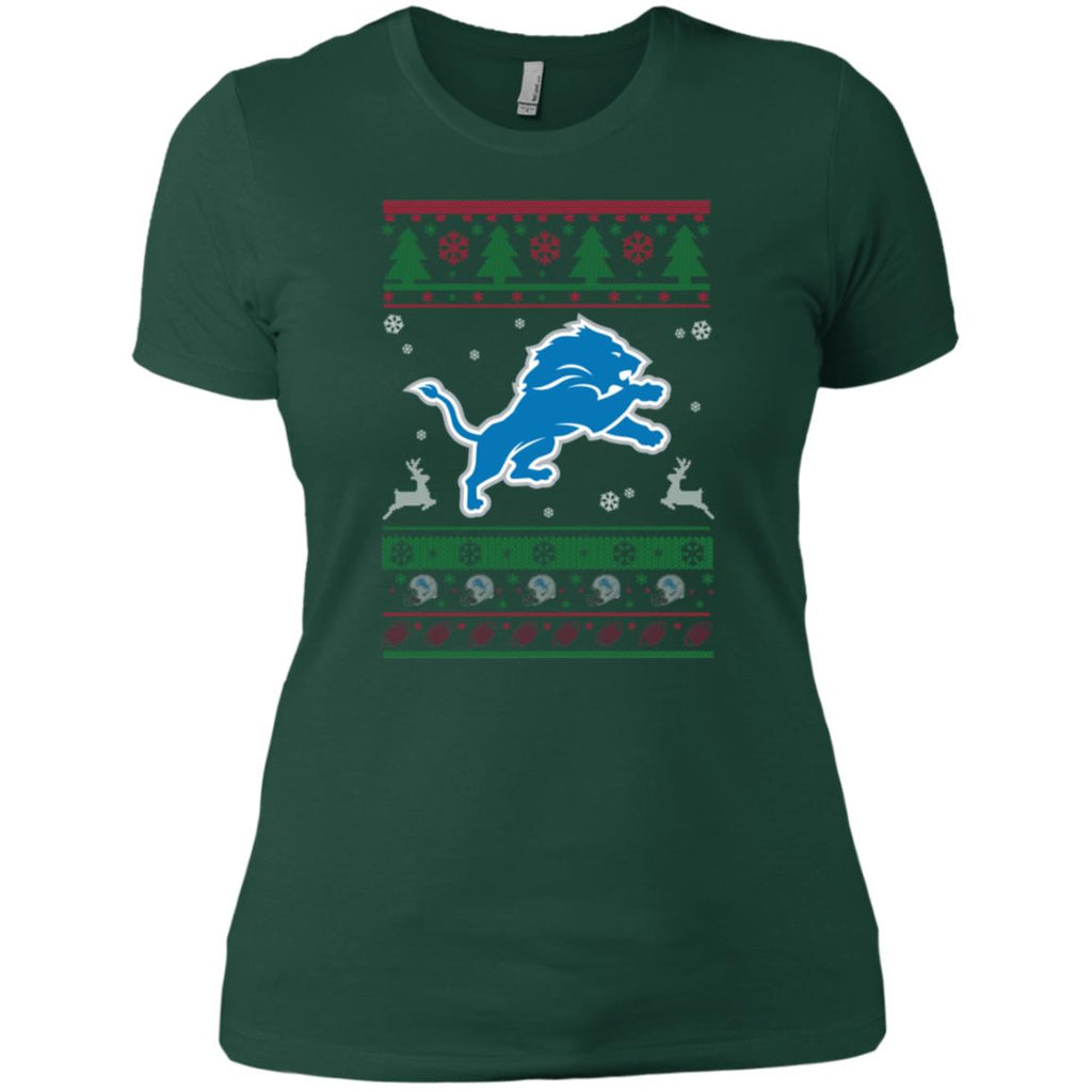 Detroit Lions Logo Football Teams Ugly Christmas Sweater Women T-Shirt
