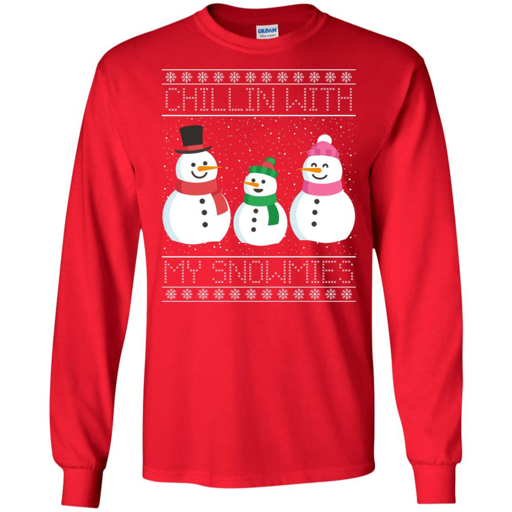 Chillin With My Snowmies Snowman Christmas Men Long SLeeve Shirt