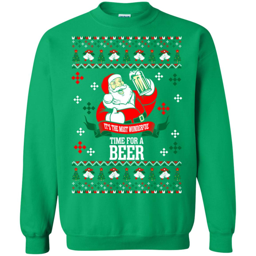 It's The Most Wonderful Time For A Beer Ugly Christmas Unisex Crewneck Pullover Sweatshirt