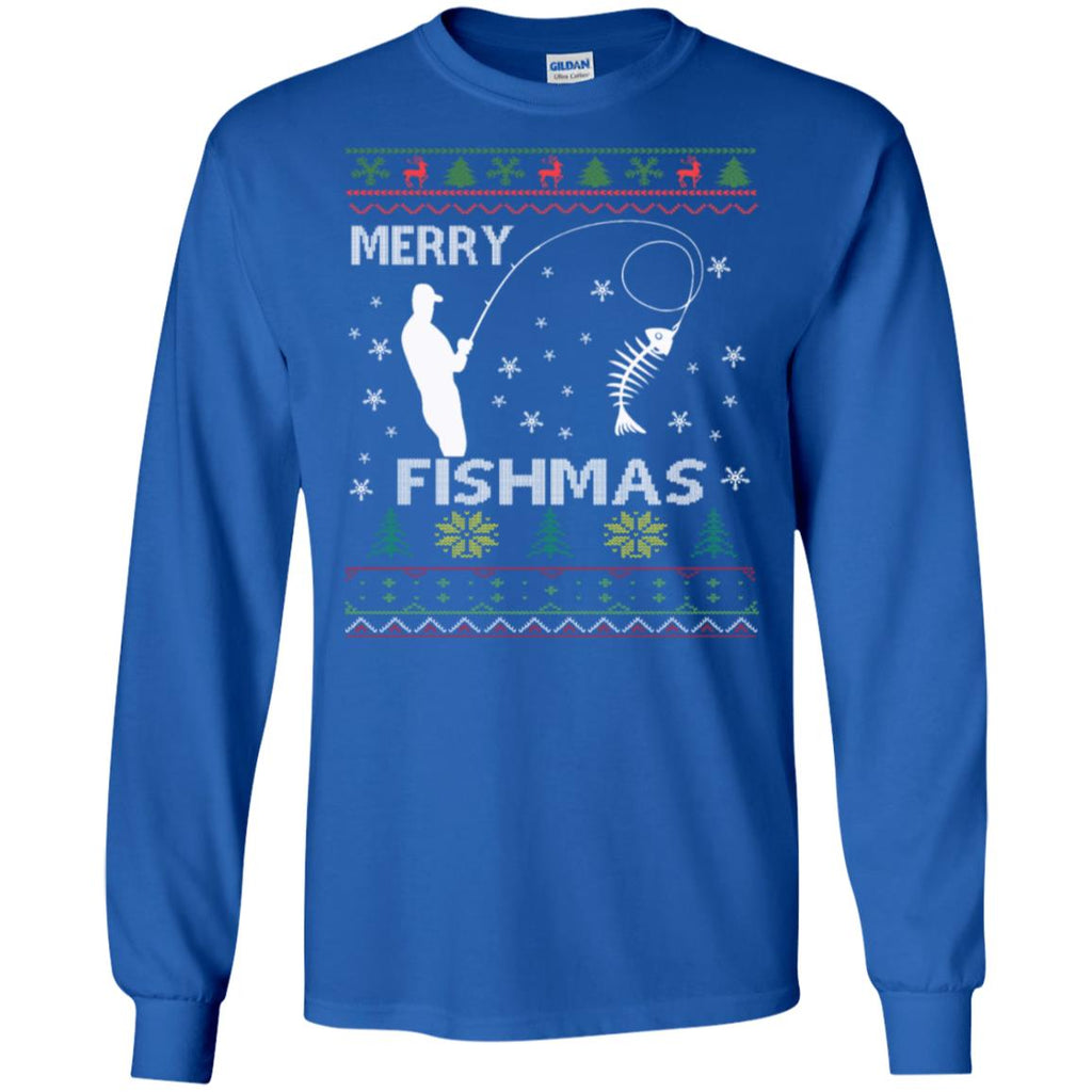 Merry Fishmas Ugly Christmas Men Long SLeeve Shirt