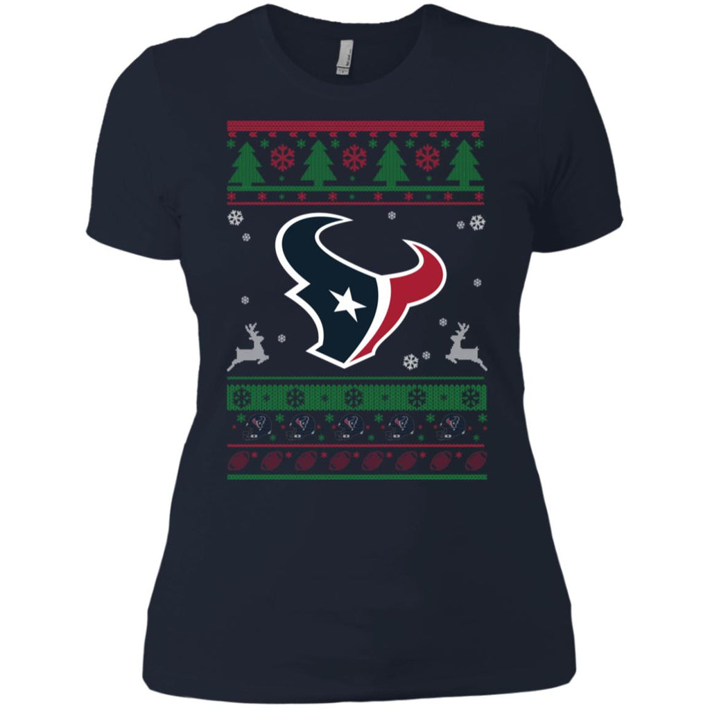 Houston Texans Logo Football Teams Ugly Christmas Sweater Women T-Shirt