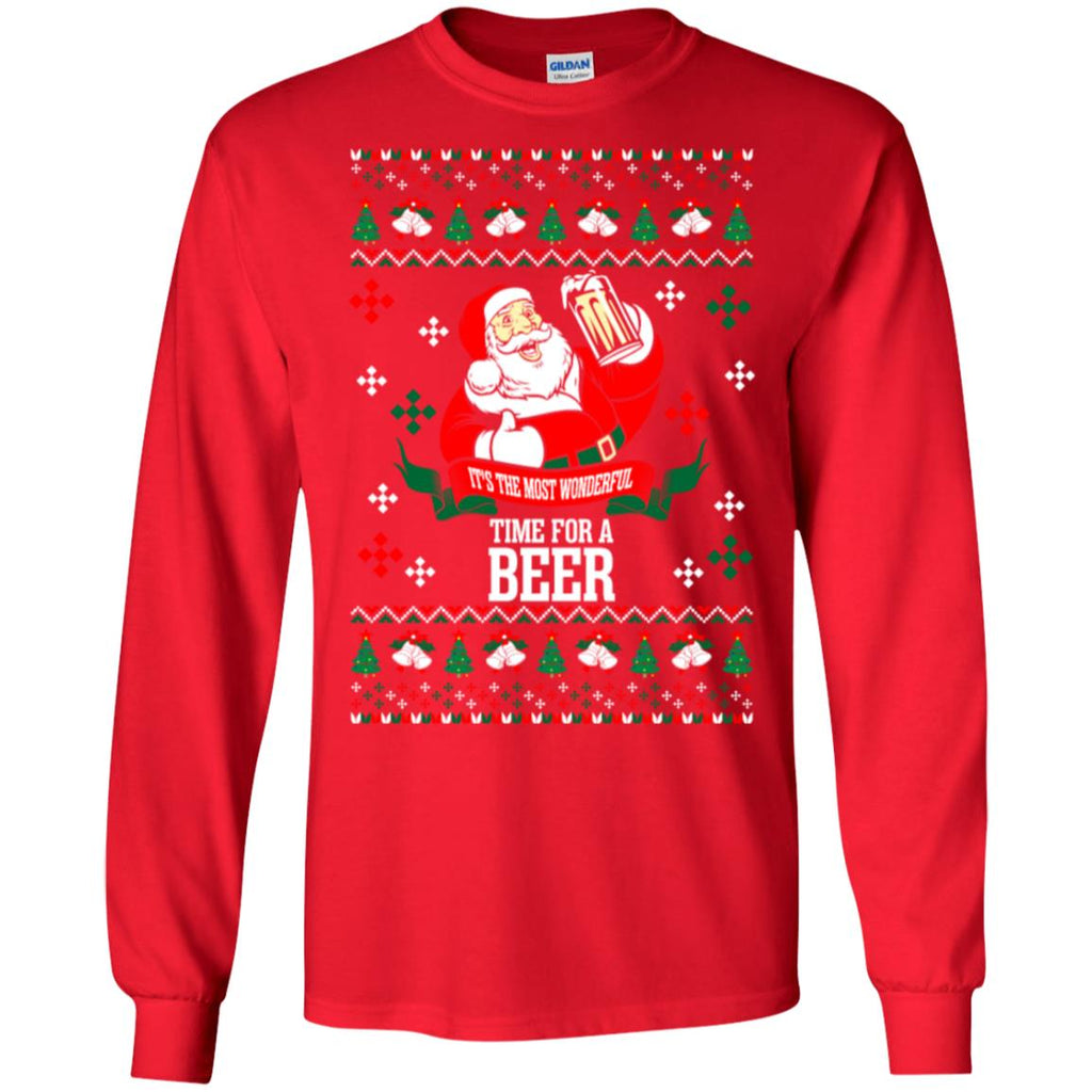 It's The Most Wonderful Time For A Beer Ugly Christmas Men Long SLeeve Shirt