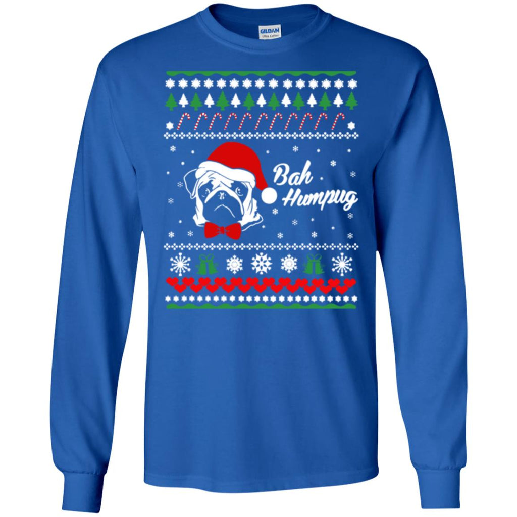 Bah Hum Pug Dog Christmas Men Long SLeeve Shirt