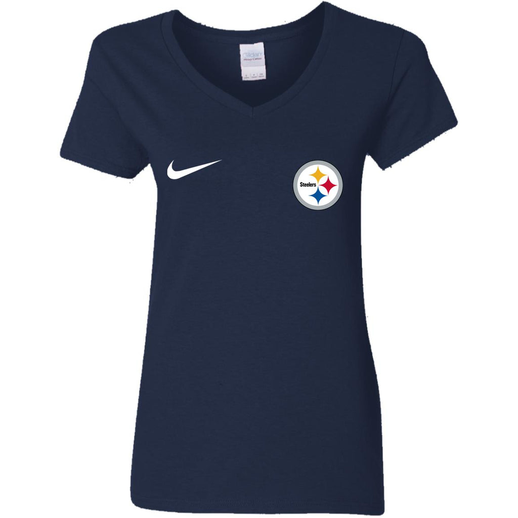 Nike Pittsburgh Steelers Logo Nfl Football Women V-Neck T-Shirt