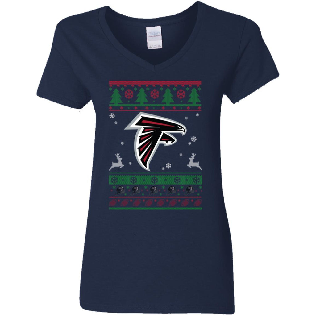 Atlanta Falcons Logo Football Teams Ugly Christmas Sweater Women V-Neck T-Shirt