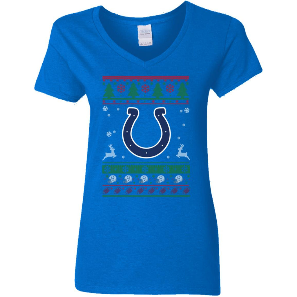 Indianapolis Colts Logo Football Teams Ugly Christmas Sweater Women V-Neck T-Shirt