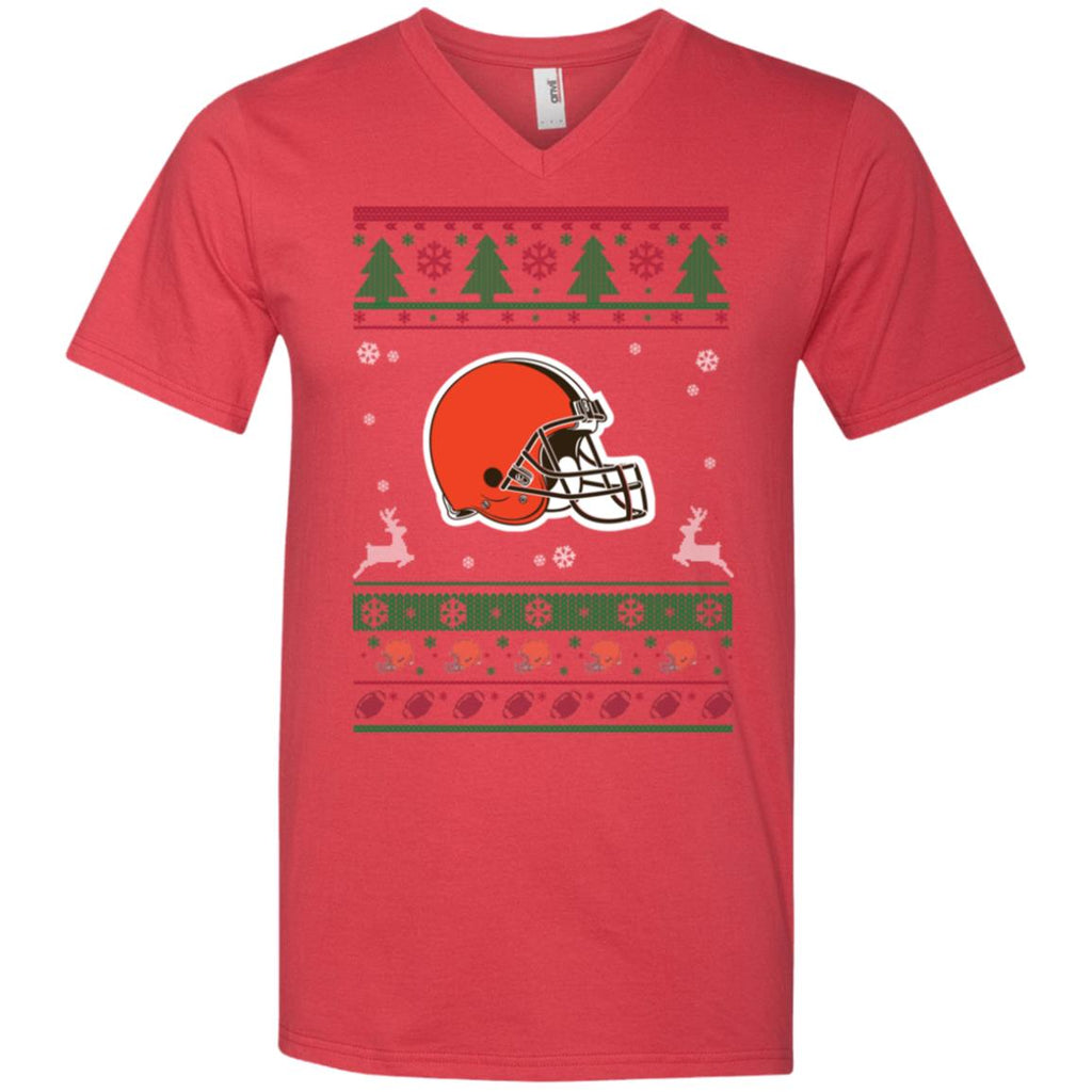 Cleveland Browns Logo Football Teams Ugly Christmas Sweater Men V-Neck T-Shirt