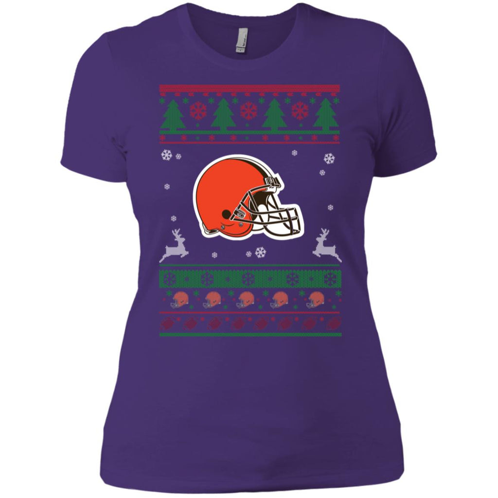 Cleveland Browns Logo Football Teams Ugly Christmas Sweater Women T-Shirt