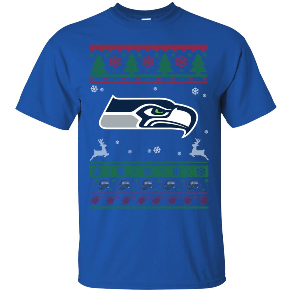 Seattle Seahawks Logo Football Teams Ugly Christmas Sweater Men T-Shirt