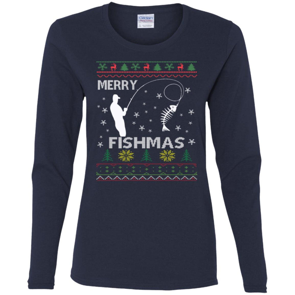 Merry Fishmas Ugly Christmas Women Long Sleeve Shirt