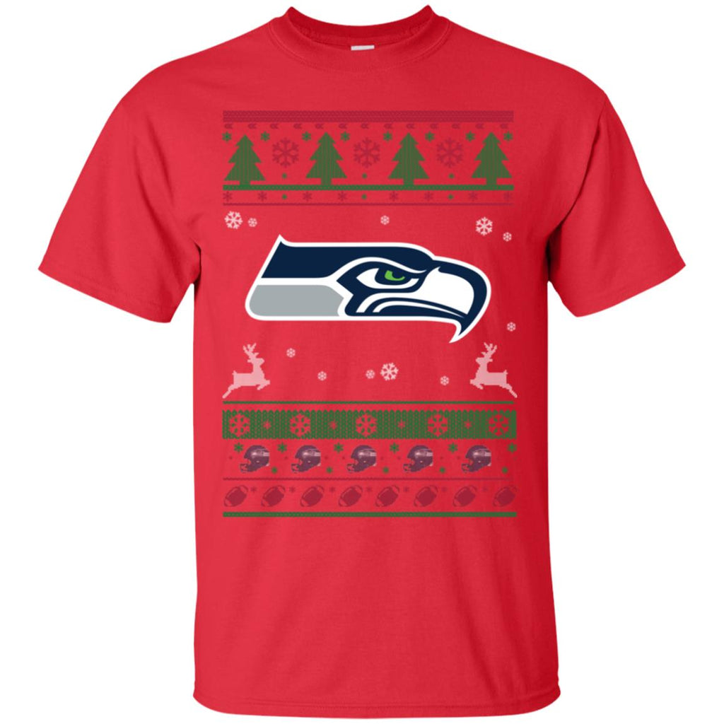 Seattle Seahawks Logo Football Teams Ugly Christmas Sweater Men T-Shirt