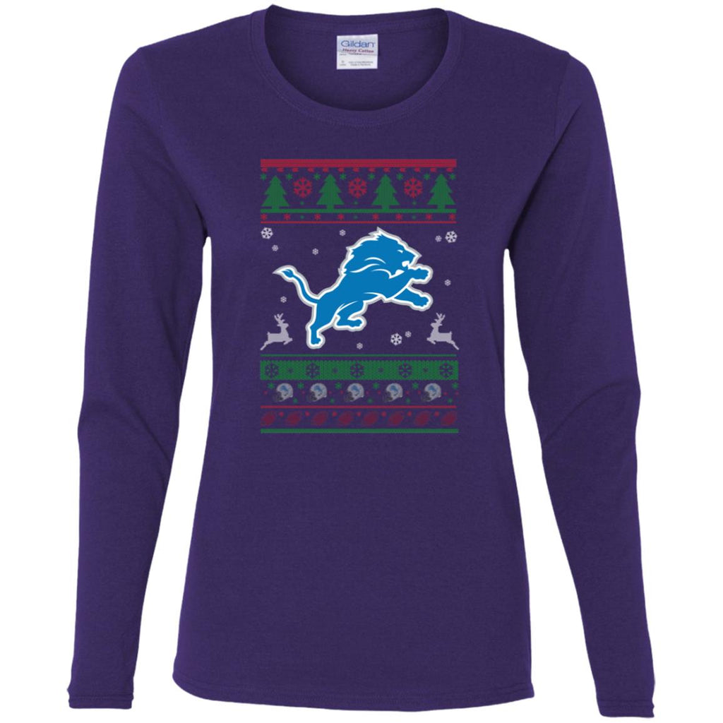 Detroit Lions Logo Football Teams Ugly Christmas Sweater Women Long Sleeve Shirt