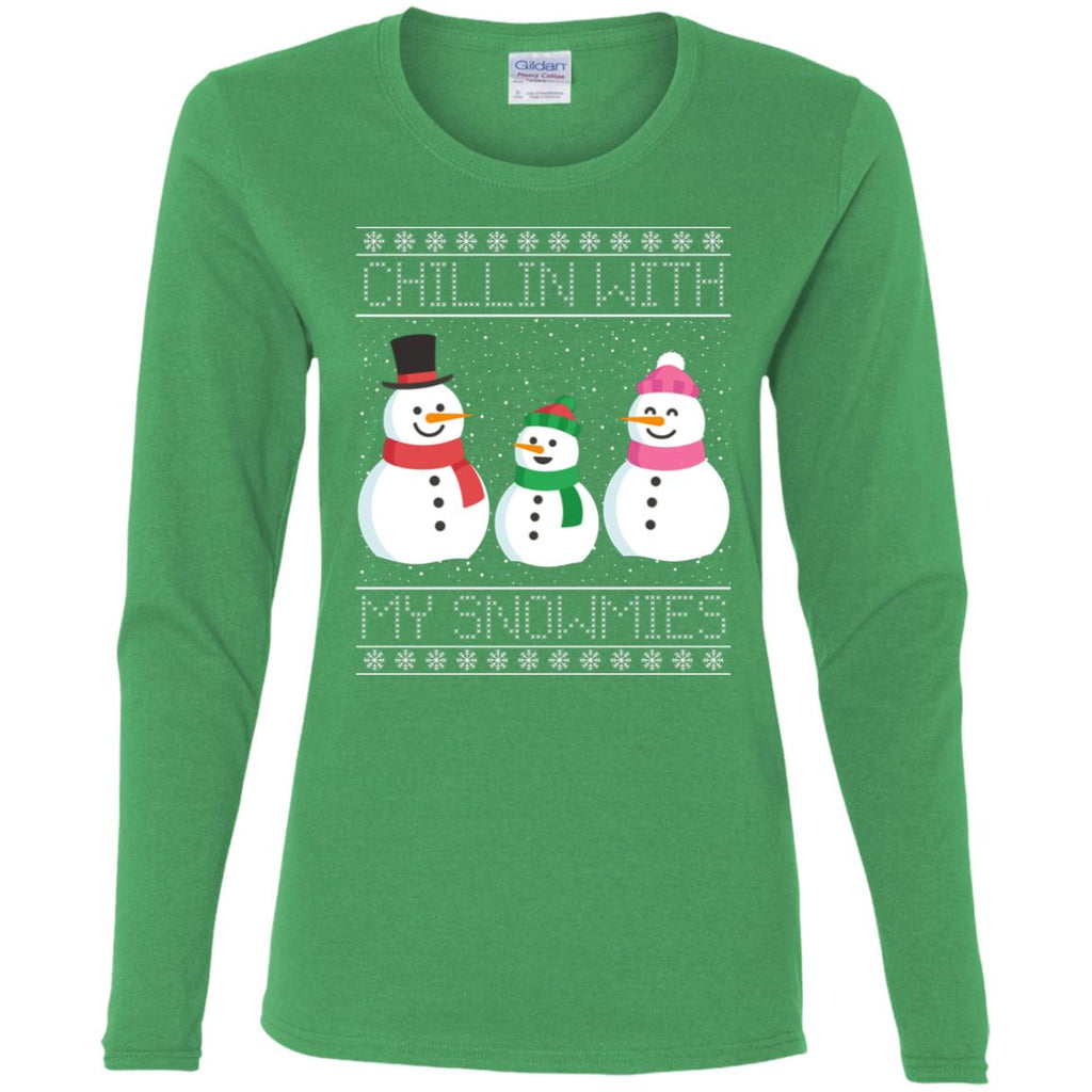 Chillin With My Snowmies Snowman Christmas Women Long Sleeve Shirt