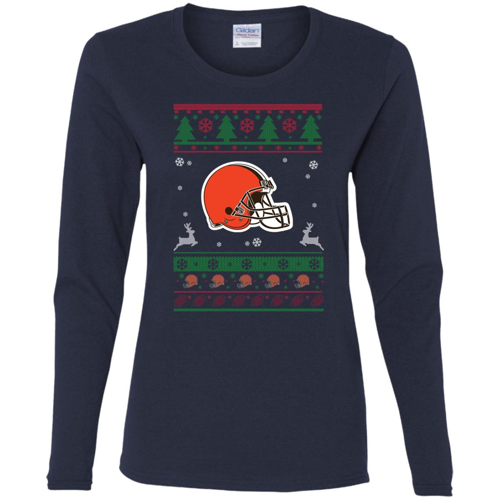 Cleveland Browns Logo Football Teams Ugly Christmas Sweater Women Long Sleeve Shirt