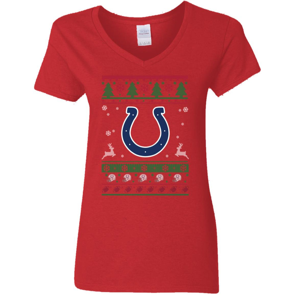 Indianapolis Colts Logo Football Teams Ugly Christmas Sweater Women V-Neck T-Shirt