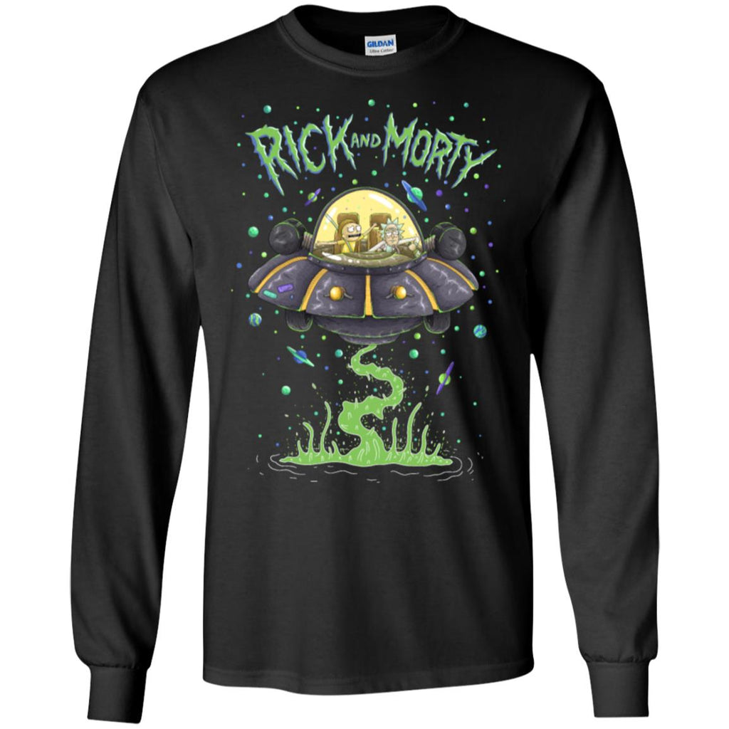 Rick And Morty Spaceship Illustration Men Long SLeeve Shirt