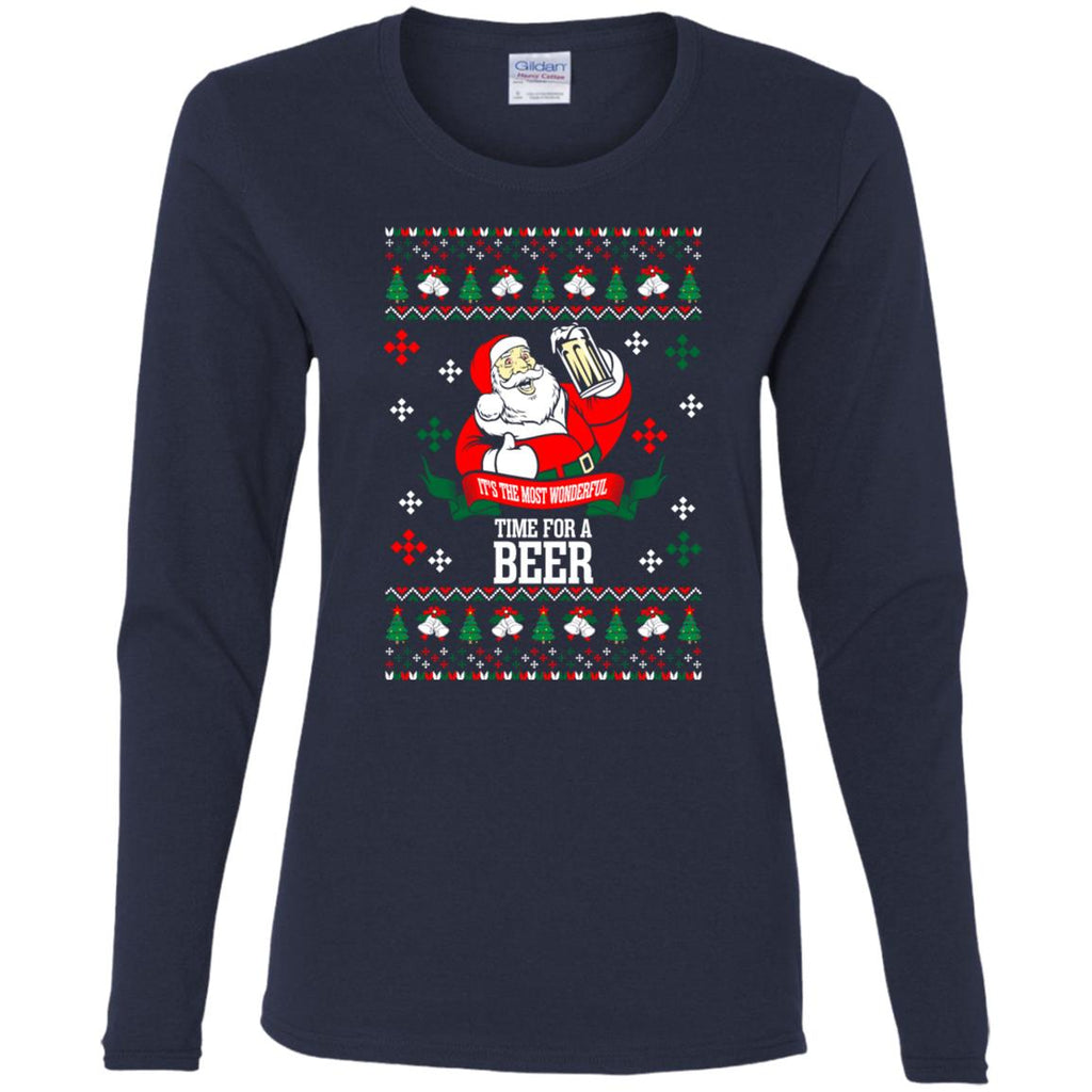 It's The Most Wonderful Time For A Beer Ugly Christmas Women Long Sleeve Shirt
