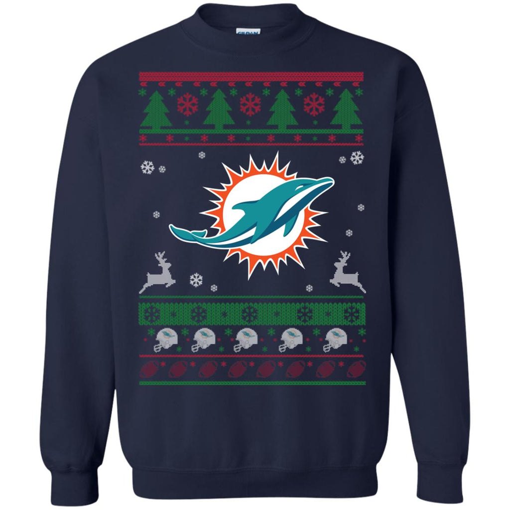 Miami Dolphins Logo Football Teams Ugly Christmas Sweater Unisex Crewneck Pullover Sweatshirt