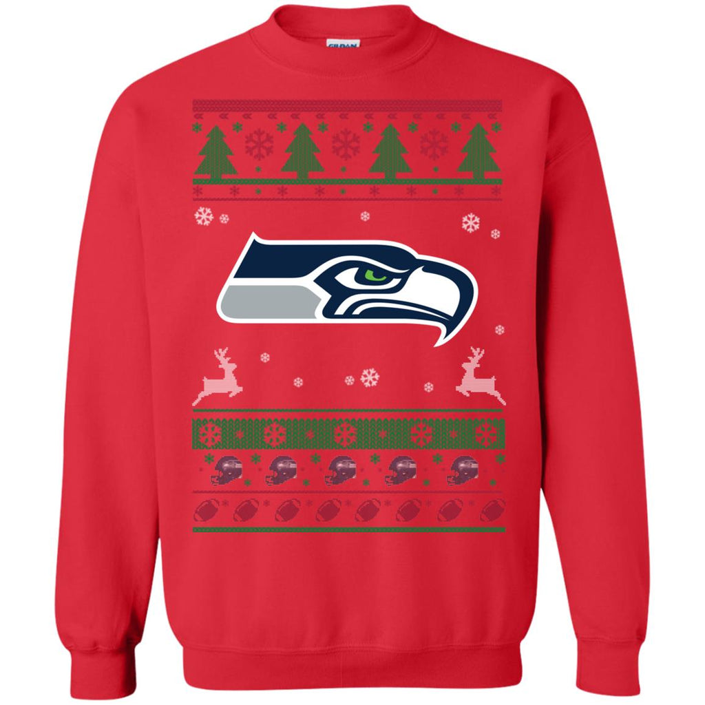 Seattle Seahawks Logo Football Teams Ugly Christmas Sweater Unisex Crewneck Pullover Sweatshirt