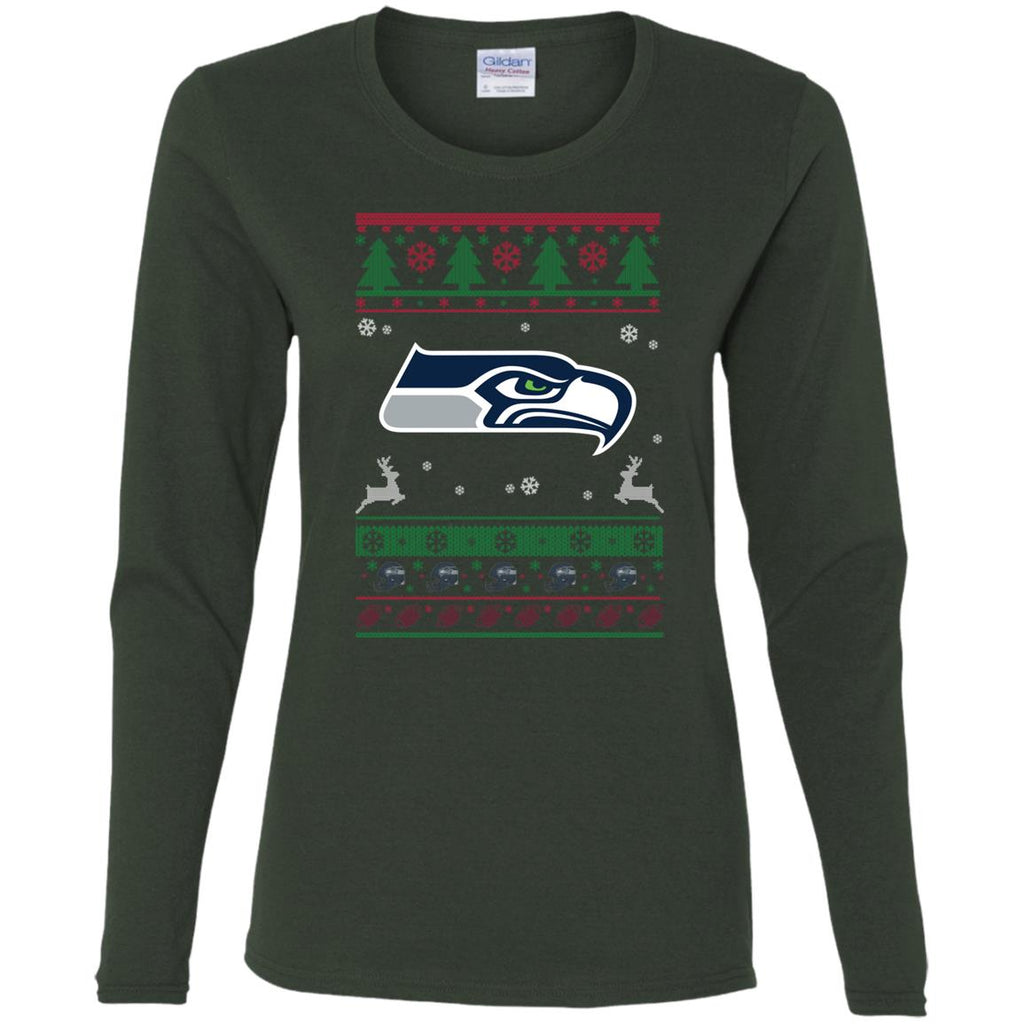 Seattle Seahawks Logo Football Teams Ugly Christmas Sweater Women Long Sleeve Shirt