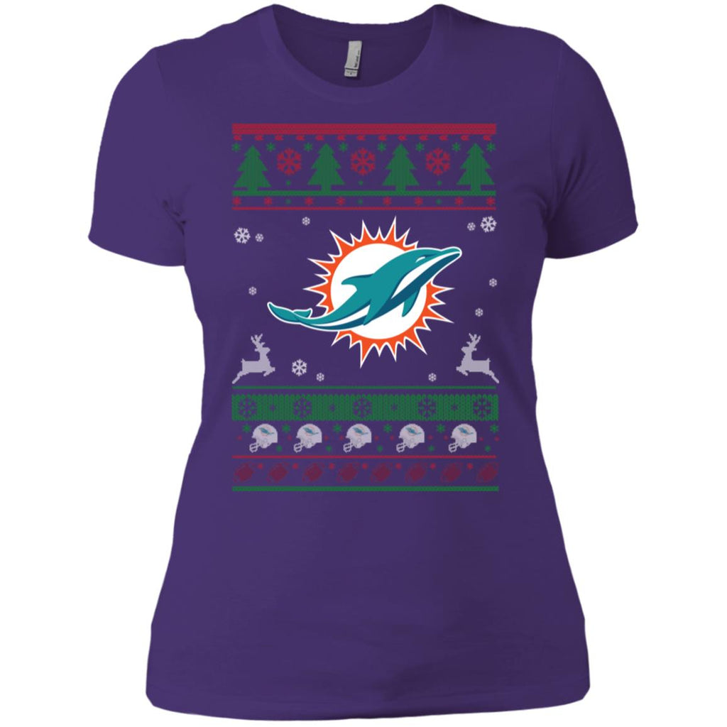 Miami Dolphins Logo Football Teams Ugly Christmas Sweater Women T-Shirt