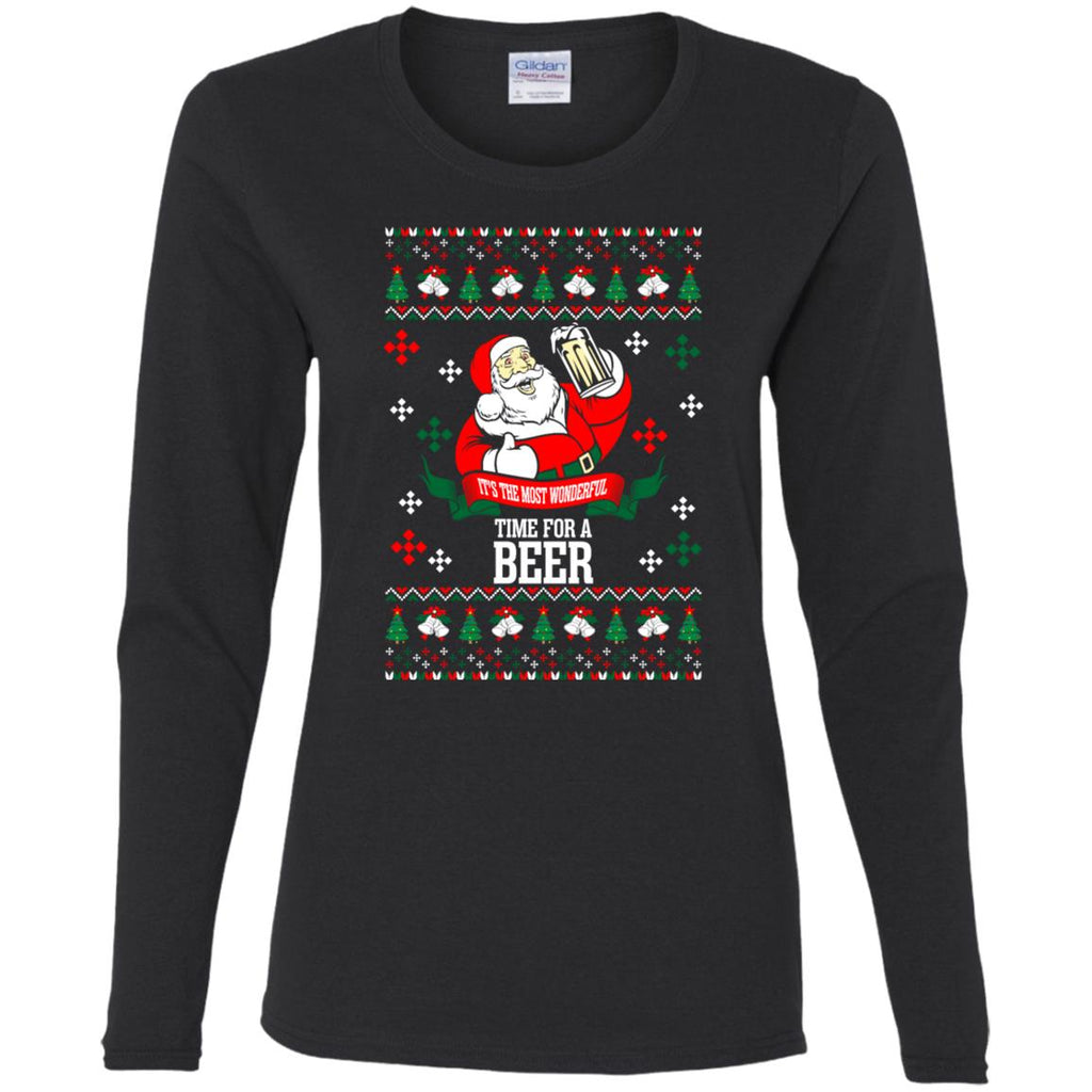 It's The Most Wonderful Time For A Beer Ugly Christmas Women Long Sleeve Shirt