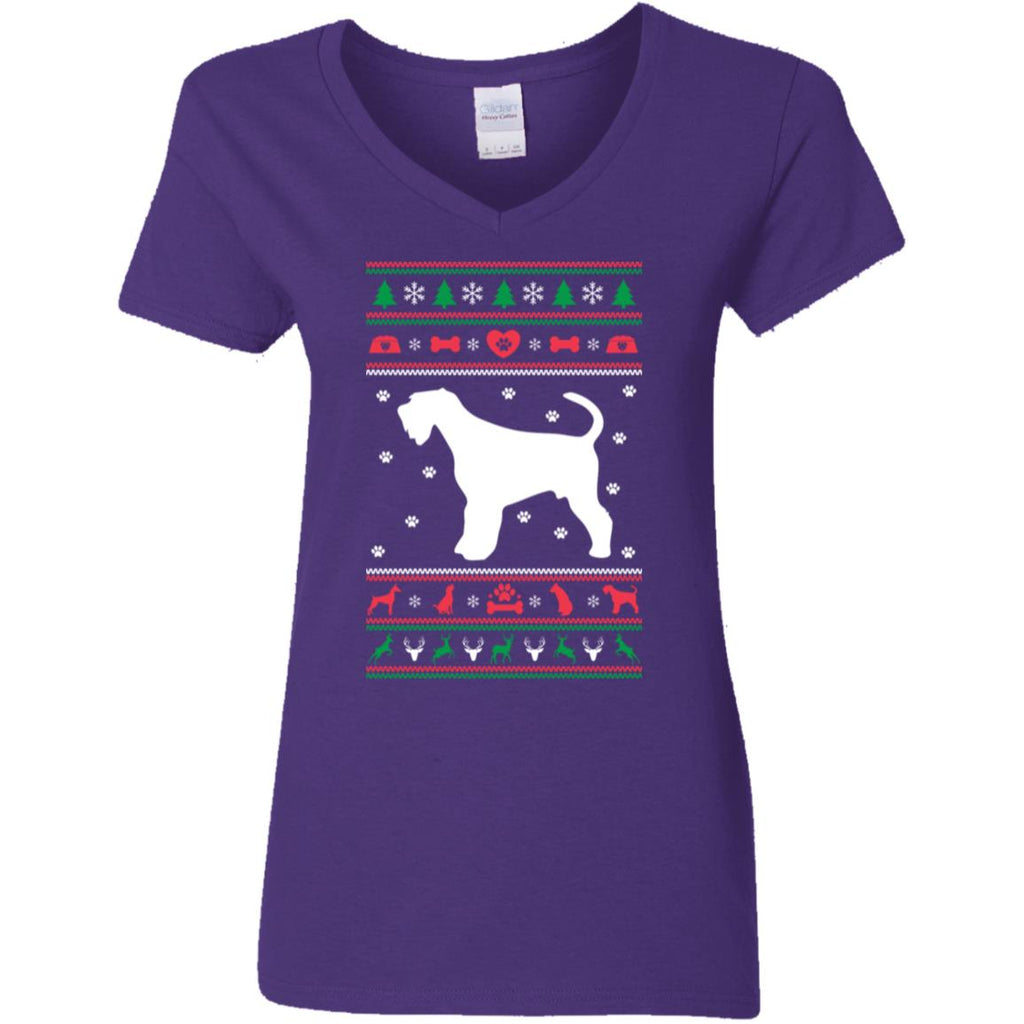 Christmas Airedale Dog Women V-Neck T-Shirt