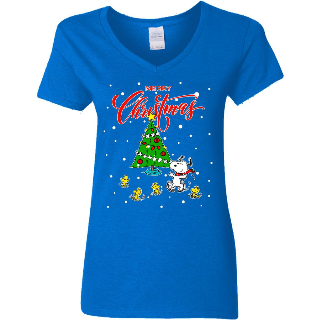 Peanuts-snoopy Christmas Tree Women V-Neck T-Shirt