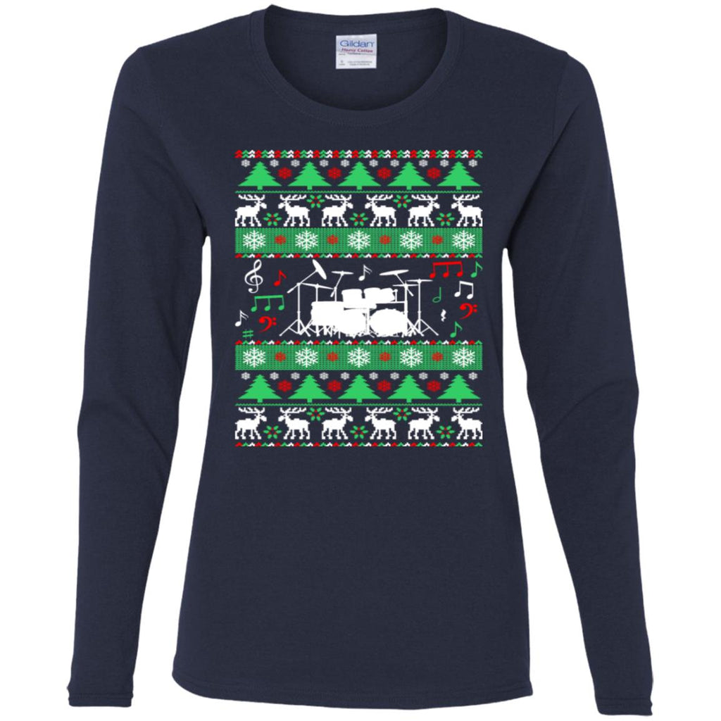 Drums Drummer Ugly Christmas Women Long Sleeve Shirt