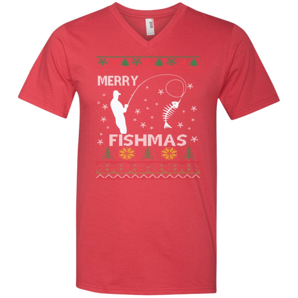 Merry Fishmas Ugly Christmas Men V-Neck T-Shirt