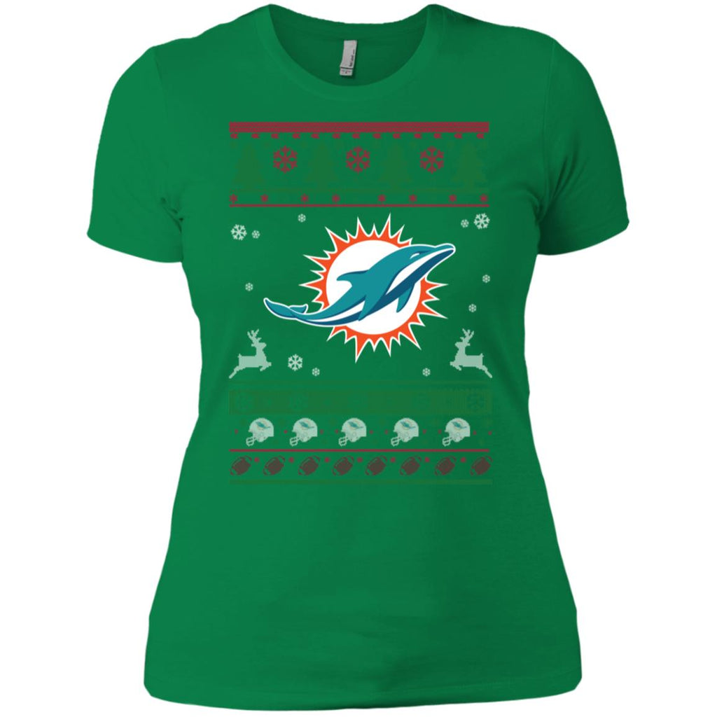 Miami Dolphins Logo Football Teams Ugly Christmas Sweater Women T-Shirt