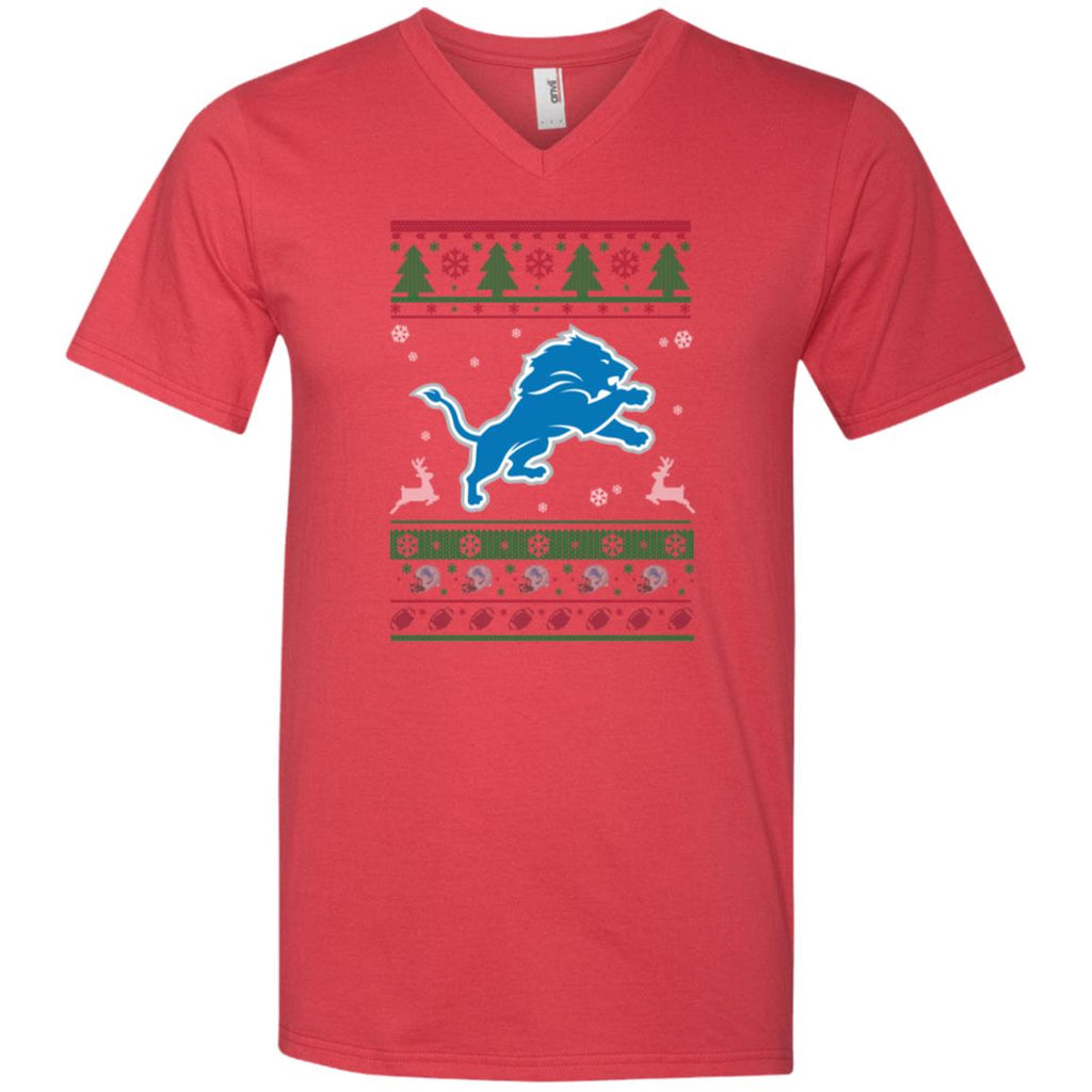 Detroit Lions Logo Football Teams Ugly Christmas Sweater Men V-Neck T-Shirt