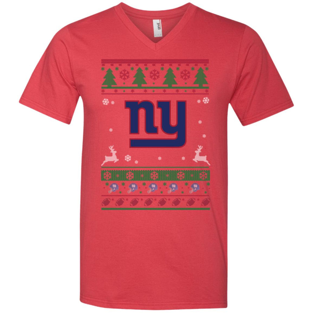 New York Giants Logo Football Teams Ugly Christmas Sweater Men V-Neck T-Shirt