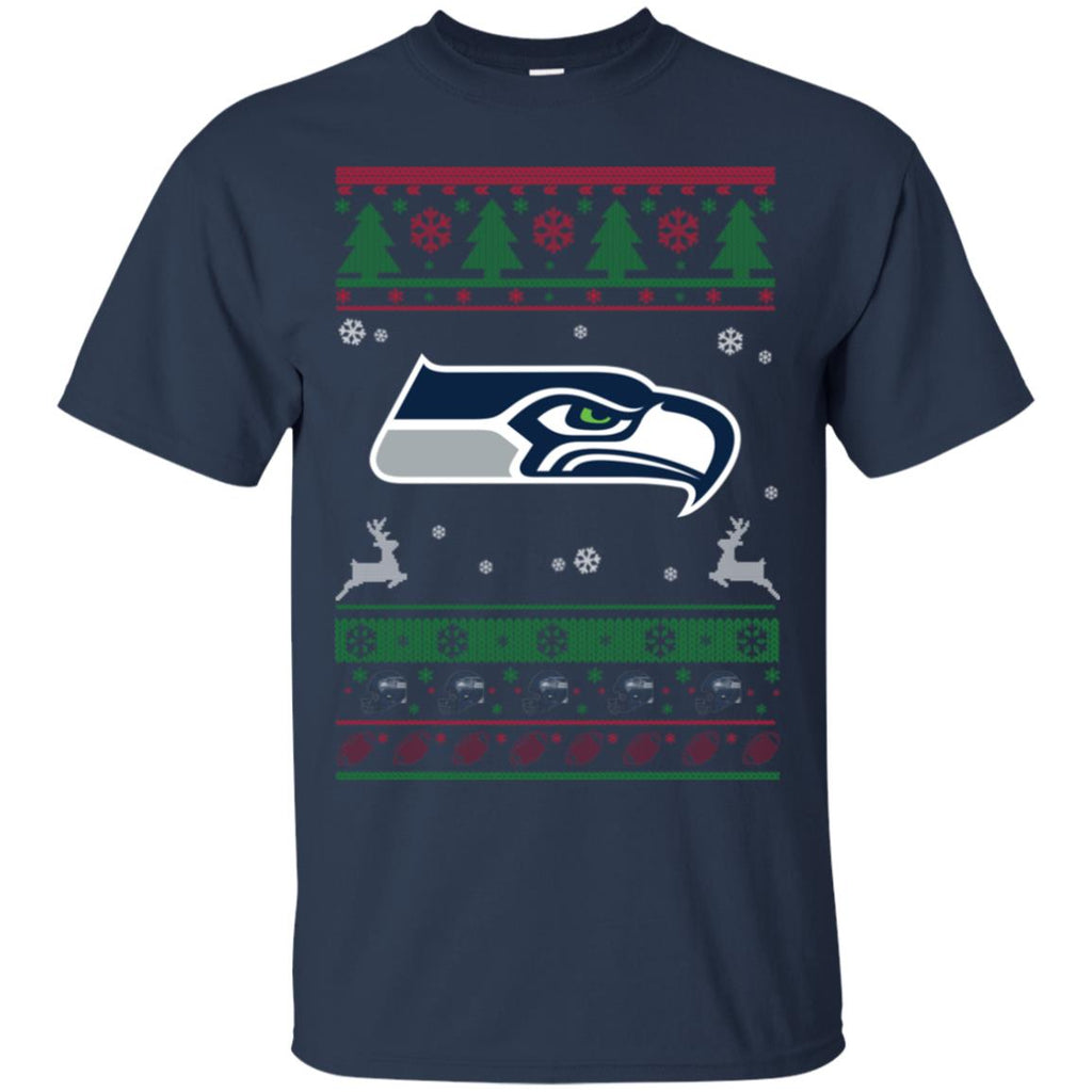 Seattle Seahawks Logo Football Teams Ugly Christmas Sweater Men T-Shirt