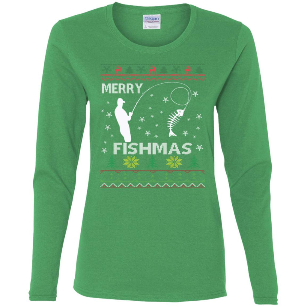 Merry Fishmas Ugly Christmas Women Long Sleeve Shirt
