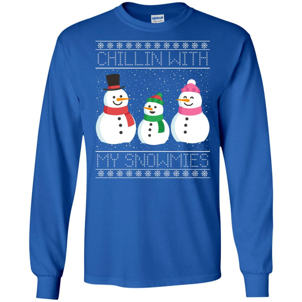 Chillin With My Snowmies Snowman Christmas Men Long SLeeve Shirt