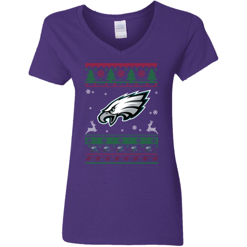 Philadelphia Eagles Logo Football Teams Ugly Christmas Sweater Women V-Neck T-Shirt
