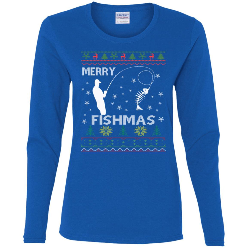 Merry Fishmas Ugly Christmas Women Long Sleeve Shirt